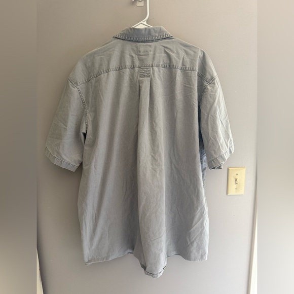 L.L Bean Denim Short Sleeve Button Up Mens SZ XXL Tall Light Blue 100% Cotton - Picture 5 of 7